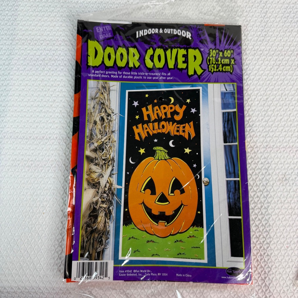 Fun World Halloween Door Cover Jack-O-Lantern Pumpkin Plastic 30x60 Vintage NEW